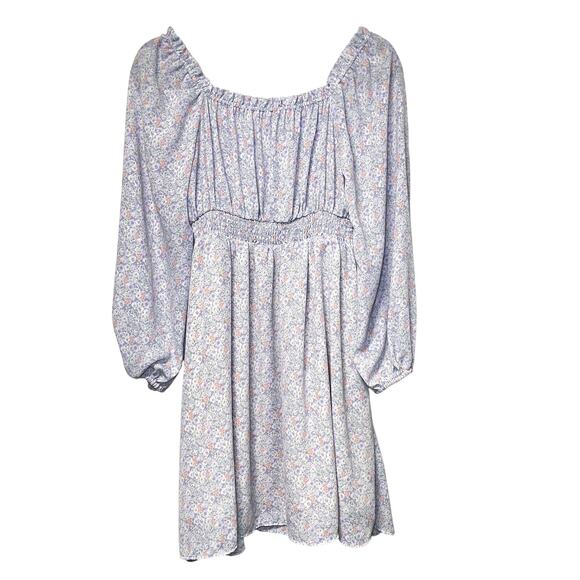 GU Lilac Floral Smocked Waist Long Sleeve Midi Dress M - Picture 8 of 8